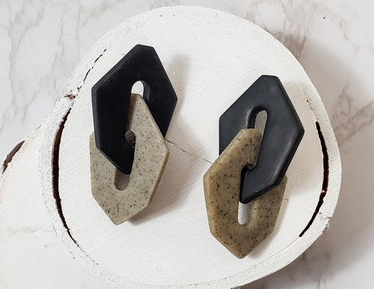 Black & Granite Chainlink Dangle Earrings