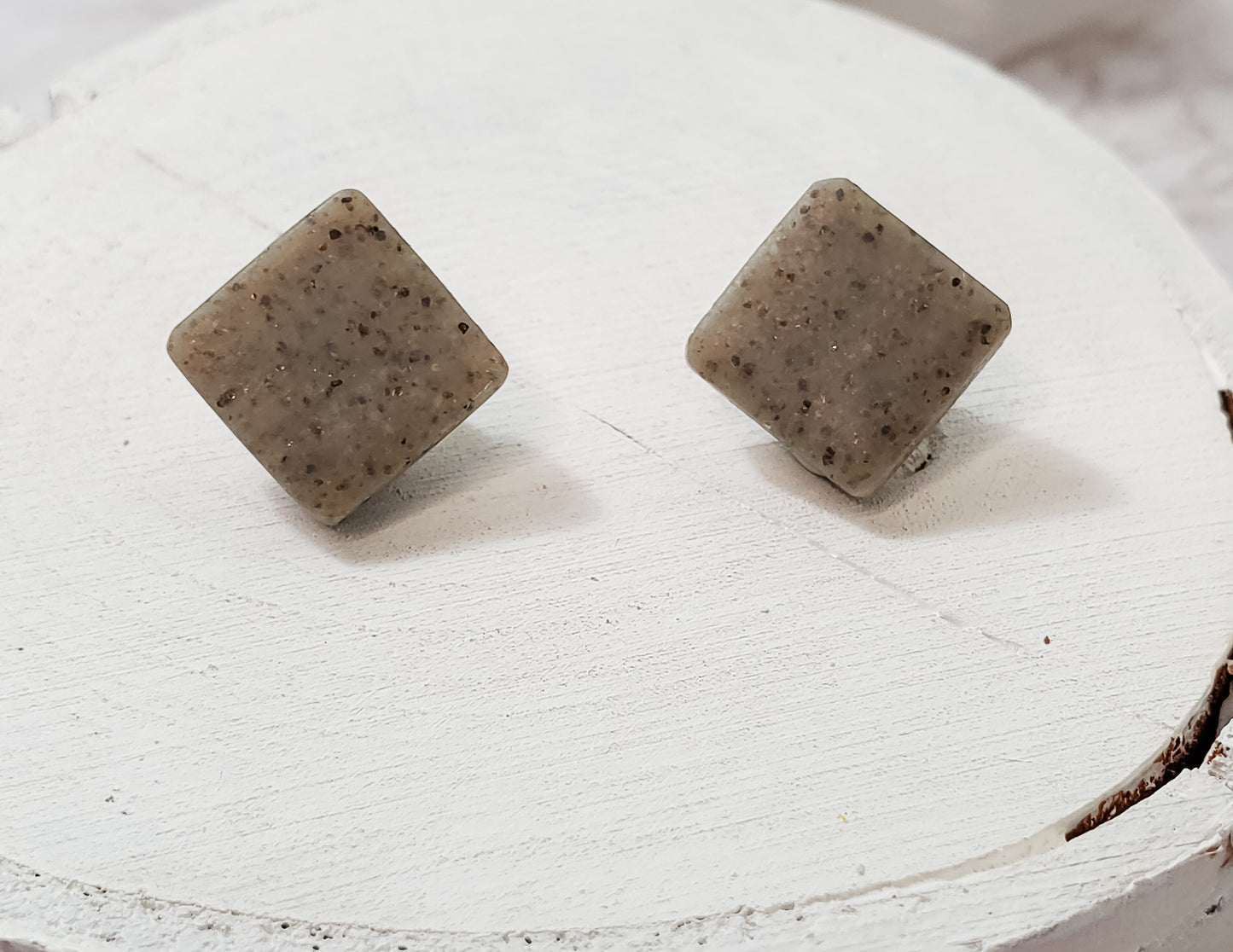 Dark Granite Diamond Stud Earrings