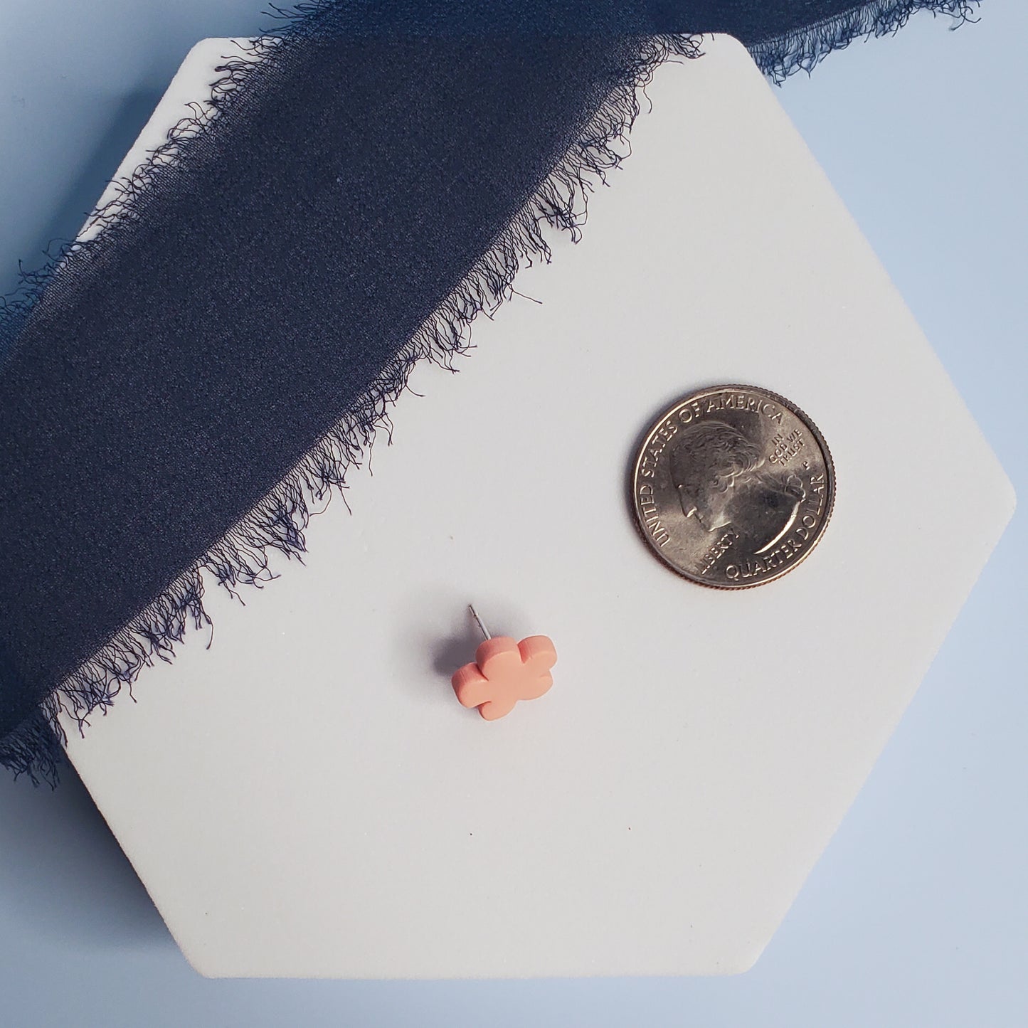 Coral Pink Flower Stud Earrings
