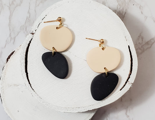 Black & Beige Irregular Dangle Earrings