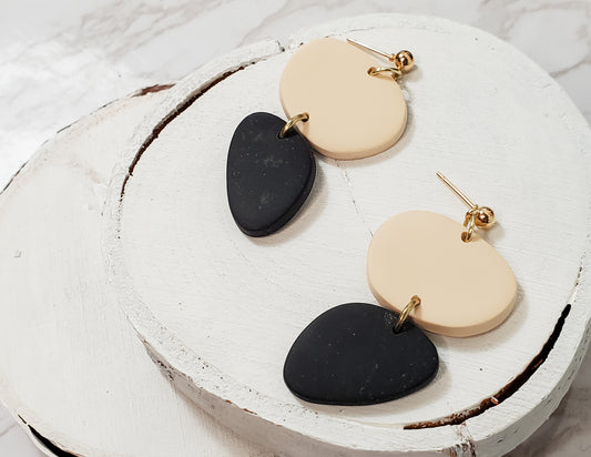 Black & Beige Irregular Dangle Earrings