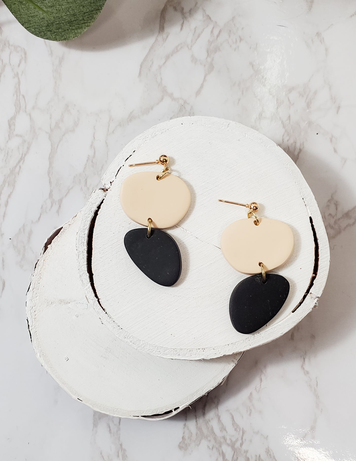 Black & Beige Irregular Dangle Earrings