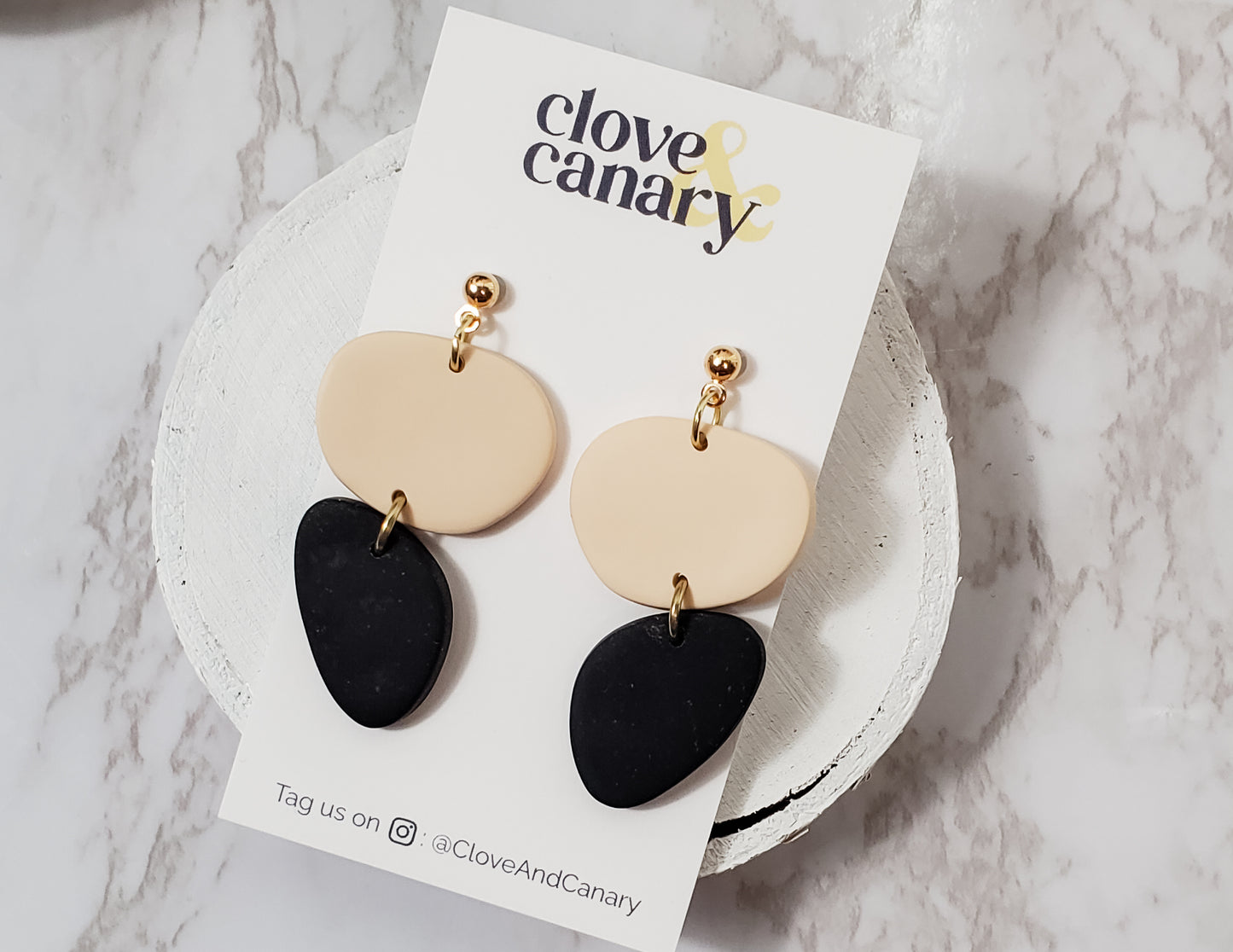 Black & Beige Irregular Dangle Earrings