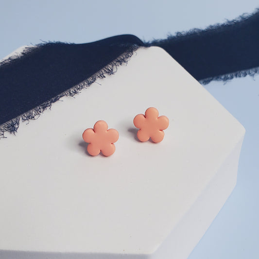 Coral Pink Flower Stud Earrings